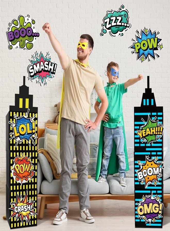BLSUREFYX 25pcs Skyscraper Party Decoration Large Super Themed Hero Background Box City Skyline Building Party Decor Include 12 Skyscraper Box 10 Sticker 3 Roof for Boy Girl Comic Book Themed Party Supplies - Image 4
